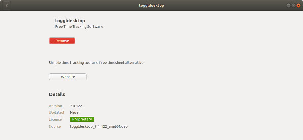 Toggl package in Ubuntu Software