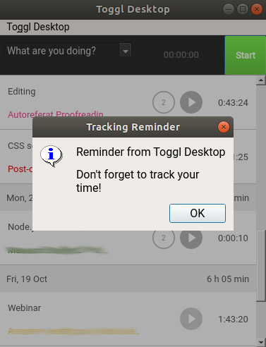 Toggl tracking reminder