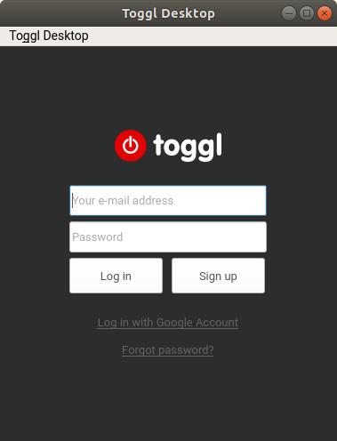 Toggl client sign-in screen